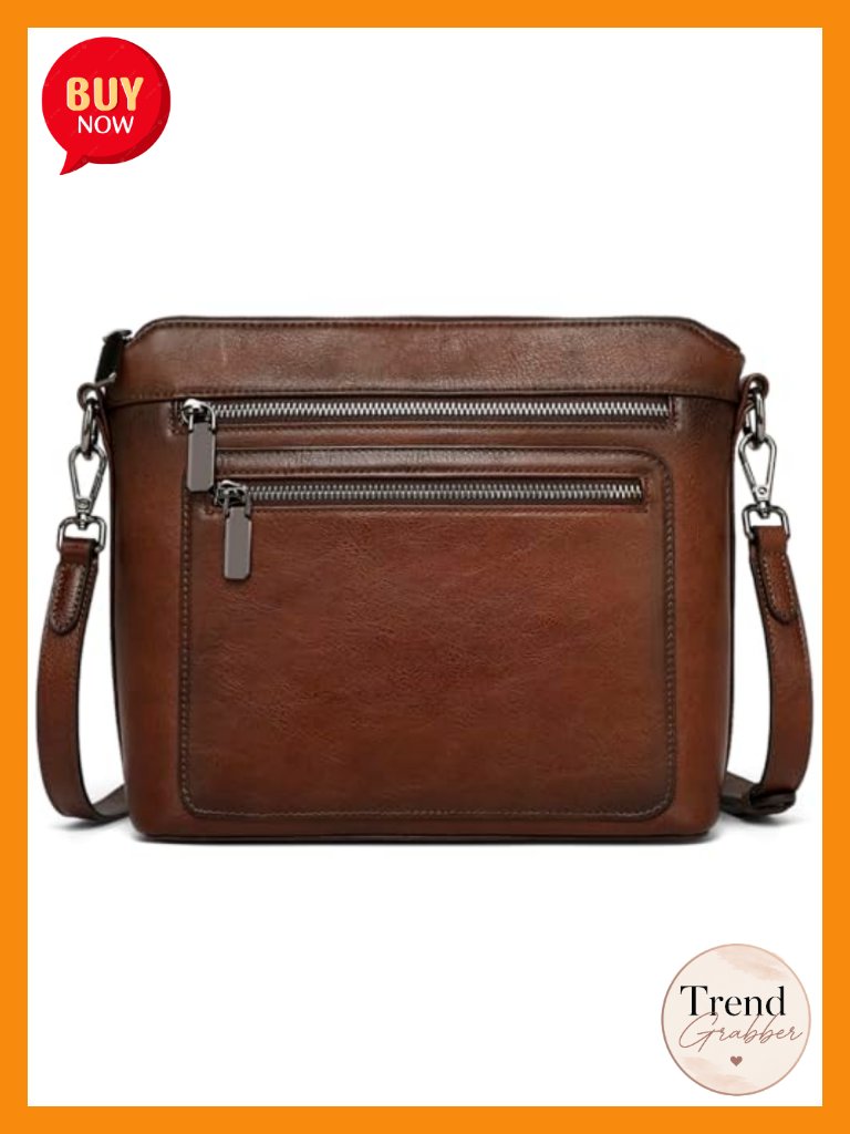Genuine Leather Crossbody Bag W/ Multiple Pockets Shoulder Satchel